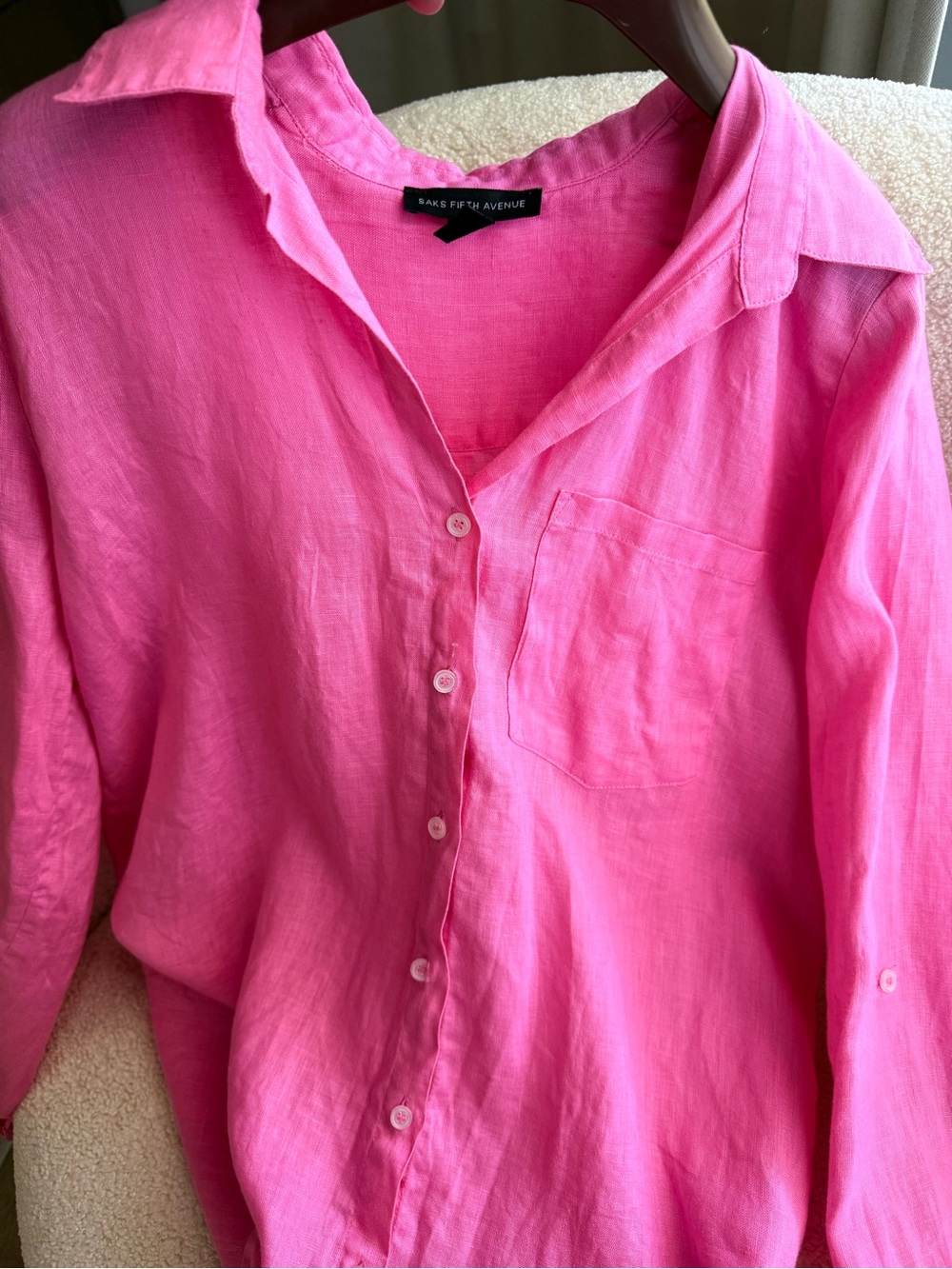 Saks Fifth Avenue Fuchsia Pink Linen Button-Down Shirt